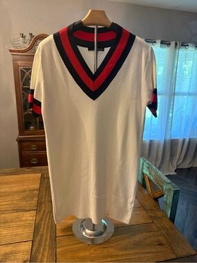 Women’s White Mini Dress with Red & Black Trim